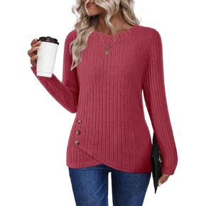 Sweaters for Womens Fashion Long Sleeve Tops Crew Neck Lightweight Trendy Casual Tunic Knit Shirts