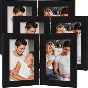 3 Pack of 4x6 Double Picture Frame White - Wooden Folding Hinged Photo Frame with Real Glass Front Stand Vertically on Desktop - MDF Photo Frame for Tabletop Display