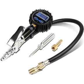 DNA MOTORING Digital Tire Inflator 2.5" Pressure Gauge, 200 PSI Air Chuck, Compressor Accessories Heavy Duty, w/ 18in Rubber Tube & Quick Connect Coupler, TOOLS-00084