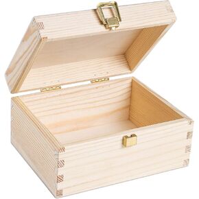 A4 Wooden Storage Box Unpainted Plain | 13.30 x 9.76 x 3.93 in | Golden Latch & Lid | Perfect for Storing Files Tools Documents & Valuables in The Office or Bedroom | Jewelry Box