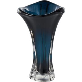 Deco 79 Glass Abstract Decorative Vase Ombre Tulip Centerpiece Vase with Clear Base, Flower Vase for Home Decoration 8" x 8" x 15", Dark Blue