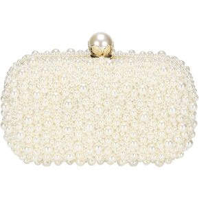 Evening Clutch Purse for Women Formal, Bridal Purses Handbag Cross Body Bag Wallet with Chain Wedding Club Party Beige Pearl