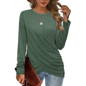 Jescakoo Long Sleeve Tops For Women Tunic Tops To Wear With Leggings 2023 Darkgreen XXL