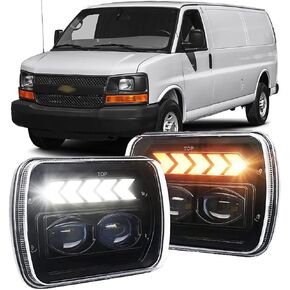 BESTZHEYU 7x6 5x7 LED Headlights Compatible with XJ Wrangler YJ GMC Ram W250 D350 Ramcharger Chevy S10 LED Headlights with DRL and Turn Signal Lights