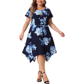 Agnes Orinda Women's Plus Size Dress Polka Dots Retro Work High Low Short Sleeves Dresses 2023