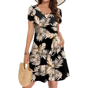 Zeagoo Womens Summer A-Line Dress with Pockets Mini Short Sleeve Dresses Flowy Beach Swing Dress 2025 Vacation Travel