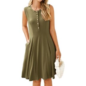 Simplee Womens 2025 Summer Short Sundress Casual Sleeveless Button Down Swing Mini Beach Dress with Pockets