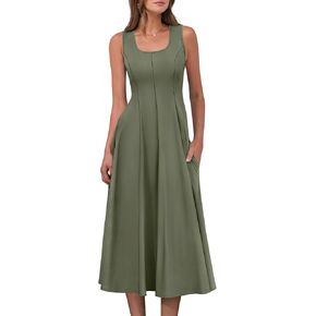 ANRABESS Womens Summer Casual Sleeveless Midi Dresses Scoop Neck Fit & Flare A-Line Flowy Long Sundress Beach Outfits
