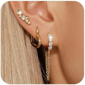 GEORGE · SMITH 925 Sterling Silver Hoop Earrings for Women, 14K Gold Plated Marquise Chain Drop Earrings Hoop for Women Teens Huggie Hoop Dangle Earrings Chain, Windmill shaped rotatable