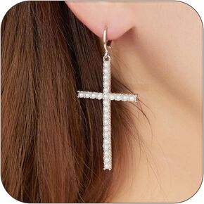 Gold Cross Hoop Earrings for Women Pearl Cross Dangle Earrings Big Cross Earrings Silver Rhinestone Cross Earrings Party Prom Earrings for Women