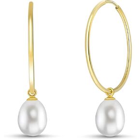 Galaxy Gold GG 14k Yellow Gold Hoop Earrings with Cultured Pearls