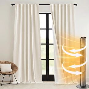 RYB HOME Heavy Faux Linen Curtains for Winter, Thermal Insulated Pinch Pleated Farmhouse Blackout Soundproof Drapes for Living Room Home Theatre, Linen, Wide 52 x Long 96 inch, 2 Panels