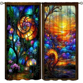 Decorative Blackout Curtains Retro Oil Painting Style Magic Forest Colorful Garden Grass Flowers Decorative Bedroom Living Room Game Room Blackout Curtains 55x63in