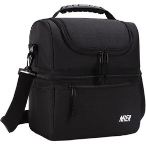 MIER Adult Lunch Box Insulated Lunch Bag Large Cooler Tote Bag for Men, Women, Double Deck Cooler(Black Large)