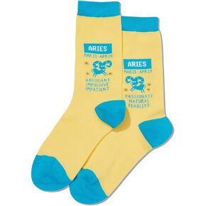 Hot Sox Womens Aries Zodiac Crew Socks, Womens Shoe Size 4-10.5, Yellow