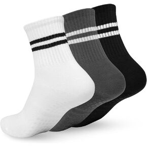 3 Pairs Pilates Socks with Grips for Women, Non Slip Yoga Socks, Pure Barre Grip Socks for Yoga, Ballet, Dance, Barefoot Workout, Gym, Hospital, Home (white,black,grey)
