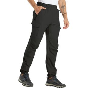 Mens Hiking Pants Cargo Sweatpant with Zipper Pocket Stretch Lightweight Trousers Jogger Pant for Travel