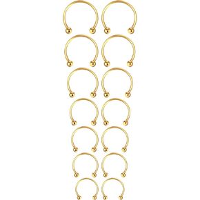 Yolev 14Pcs 6/7/8/9/10/12/14mm Surgical Steel Horseshoe Septum Nose Ring Hoop Set Piercing Jewellery，Horseshoe Rings Earring Eyebrow Earring Hoop Lip Horseshoe Piercing for Women Men (gold)