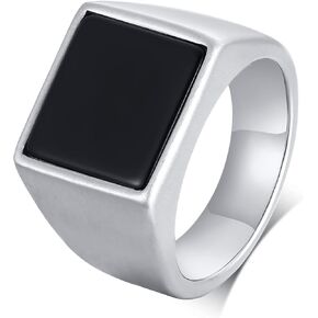 Men's Stainless Steel Signet Rings Black Acrylic Square Signet Pinky Thumb Ring for Men him Dad Husband,Waterproof,Statement Ring for Men,size 8