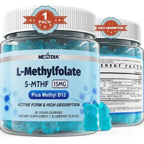 L-MethylFolate 15mg & Methyl B12 Gummies, Methylated B1, B2, B6 Multivitamins - Active 5-MTHF & High Absorption - Supports MTHFR Gene, Cognition, Homocysteine Levels, Folate Metabolism, Vegan, 120 Cts