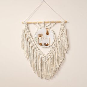 jontell Boho Round Wall Mirror Macrame Wall Hanging Circle Hanging Mirror for Over Sink Bedroom Living Room Apartment Entryway Girl Bedroom Decoration Vanity