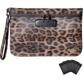 Storage Bag with Combination Lock Money Cosmetic Organizer Medicine Lock Bag Travel Storage Case Pouch Great Christmas Gift for Women Leopard