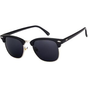 Pro Acme Classic Semi Rimless Polarized Sunglasses with Metal Rivets (Matte Black/Grey, As Shown)