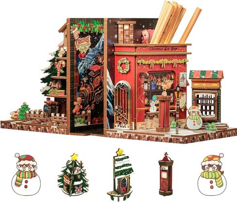 Cutefun Book Nook Kit, DIY 3D Wooden Puzzles for Adults and Teens, Bookends Decorative for Shelves Book Nook Kits for Adults, Christmas Bookshelf Decor Gifts for Family (Fairy Town) in Saudi Arabia