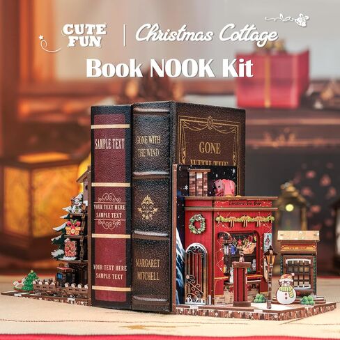 Cutefun Book Nook Kit, DIY 3D Wooden Puzzles for Adults and Teens, Bookends Decorative for Shelves Book Nook Kits for Adults, Christmas Bookshelf Decor Gifts for Family (Fairy Town) in Saudi Arabia