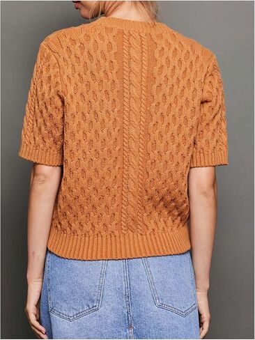GORGLITTER Women's Button Down Crop Knitted Cardigan Short Sleeve Crew Neck Sweater Outerwear in Saudi Arabia