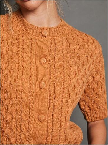 GORGLITTER Women's Button Down Crop Knitted Cardigan Short Sleeve Crew Neck Sweater Outerwear in Saudi Arabia