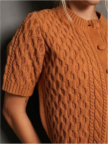 GORGLITTER Women's Button Down Crop Knitted Cardigan Short Sleeve Crew Neck Sweater Outerwear in Saudi Arabia