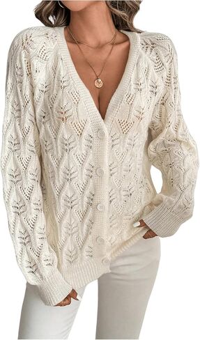 GORGLITTER Women's Crochet Cardigan Long Sleeve Button Down Sweater Cardigans in Saudi Arabia