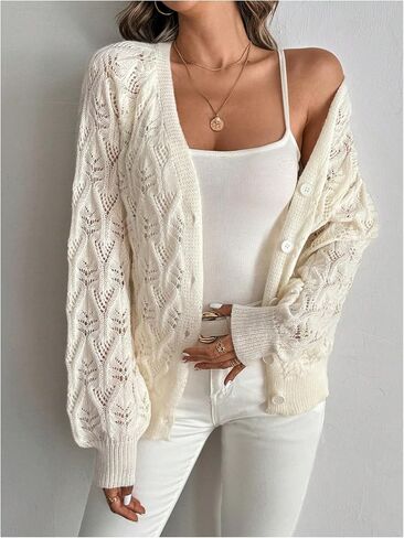 GORGLITTER Women's Crochet Cardigan Long Sleeve Button Down Sweater Cardigans in Saudi Arabia