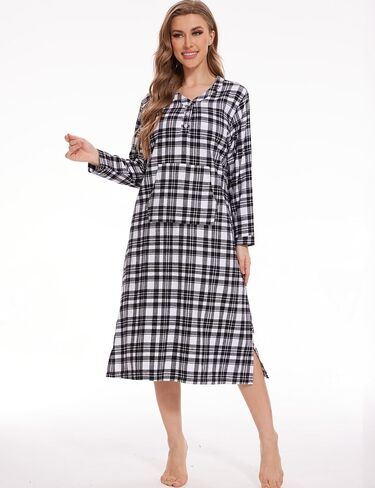 ثوب نوم زيربالا نسائي متوسط ​​الطول من الفلانيل مع جيب من القطن المنقوش in Kuwait