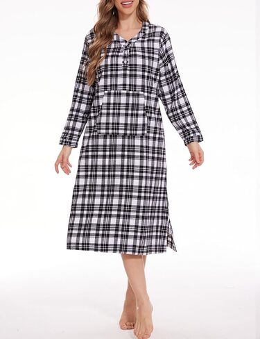 ثوب نوم زيربالا نسائي متوسط ​​الطول من الفلانيل مع جيب من القطن المنقوش in Kuwait