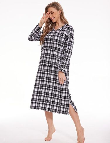 ثوب نوم زيربالا نسائي متوسط ​​الطول من الفلانيل مع جيب من القطن المنقوش in Kuwait