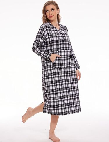 ثوب نوم زيربالا نسائي متوسط ​​الطول من الفلانيل مع جيب من القطن المنقوش in Kuwait