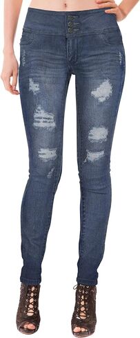 Hybrid & Company Women Fashion Destructed Skinny Jeans High Waist Stretch Denim Pants in Saudi Arabia