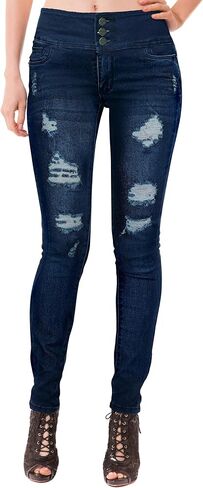 Hybrid & Company Women Fashion Destructed Skinny Jeans High Waist Stretch Denim Pants in Saudi Arabia