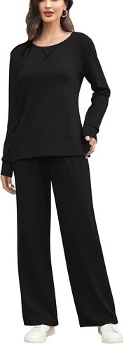 EYZH Travel Outfits for Women 2 Piece Sets, Womens Lounge Set Long Sleeve Crewneck,Side Slit Travel Set Womens Clothing Fall in Kuwait