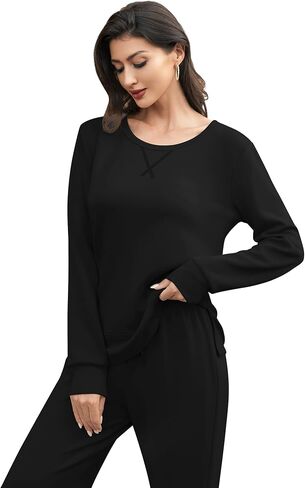EYZH Travel Outfits for Women 2 Piece Sets, Womens Lounge Set Long Sleeve Crewneck,Side Slit Travel Set Womens Clothing Fall in Kuwait