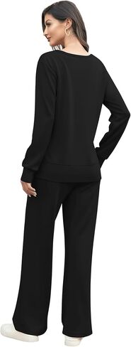 EYZH Travel Outfits for Women 2 Piece Sets, Womens Lounge Set Long Sleeve Crewneck,Side Slit Travel Set Womens Clothing Fall in Kuwait