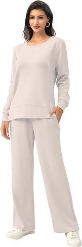 EYZH Travel Outfits for Women 2 Piece Sets, Womens Lounge Set Long Sleeve Crewneck,Side Slit Travel Set Womens Clothing Fall in Kuwait