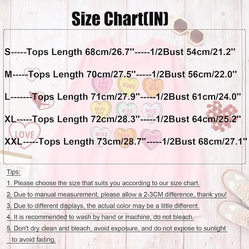 سويت شيرت نسائي لعيد الحب Love Heart XOXO مضحك للمحادثة على شكل قلب قميص علوي بياقة دائرية ملابس كبيرة الحجم (وردي، كبير) in Kuwait