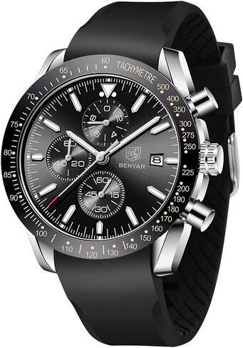 BENYAR Fashion Men's Quartz Chronograph Waterproof Silicone Watches Business Casual Sport Design Wrist Watch for Men Perfect for Father Son Black Blue Rose Gold in Saudi Arabia