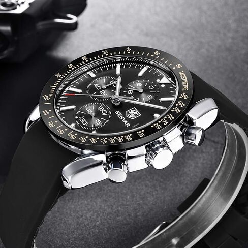 BENYAR Fashion Men's Quartz Chronograph Waterproof Silicone Watches Business Casual Sport Design Wrist Watch for Men Perfect for Father Son Black Blue Rose Gold in Saudi Arabia