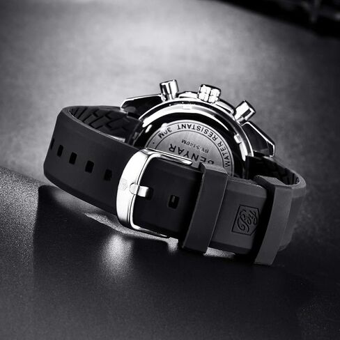 BENYAR Fashion Men's Quartz Chronograph Waterproof Silicone Watches Business Casual Sport Design Wrist Watch for Men Perfect for Father Son Black Blue Rose Gold in Saudi Arabia
