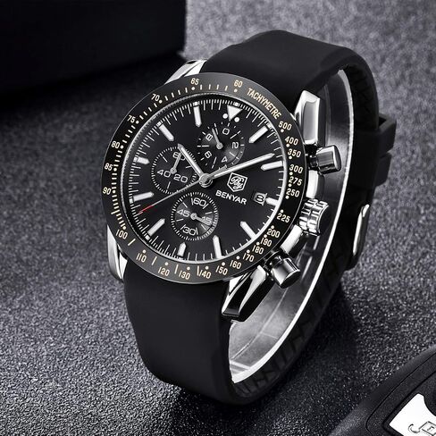BENYAR Fashion Men's Quartz Chronograph Waterproof Silicone Watches Business Casual Sport Design Wrist Watch for Men Perfect for Father Son Black Blue Rose Gold in Saudi Arabia
