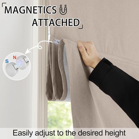 RYB HOME 100% Blackout Roman Shades for Windows, Linen Fabric Magnetic Cordless Roll up Roman Blinds for French Doors Windows Length Adjustable No Drill Easy to Install, Sand, W 26 x L 64, 1 Panel in Saudi Arabia